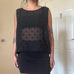 Black mesh tank with polka dots